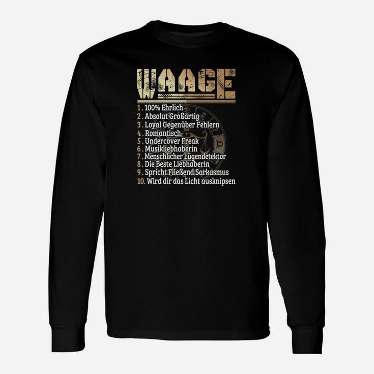 Waage Sternzeichen Schwarzes Langarmshirts mit Goldenen Eigenschaften