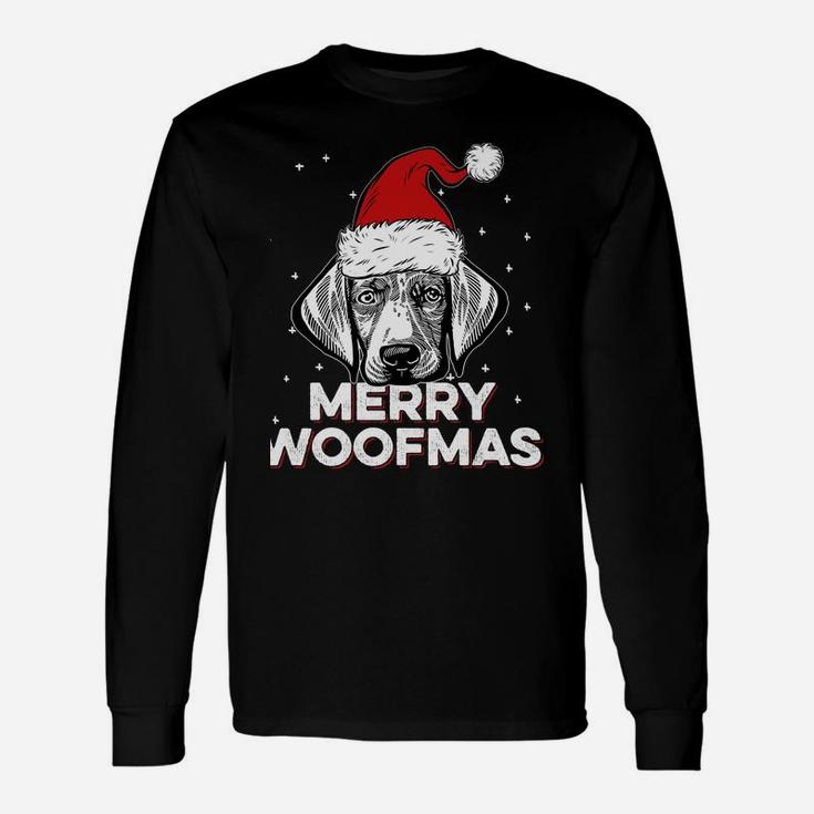 Weimaraner Wearing Christmas Santa Hat | Merry Woofmas Sweatshirt Unisex Long Sleeve