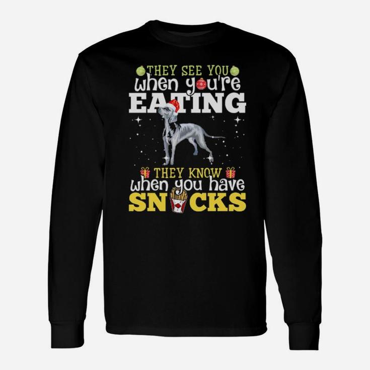 Weimaraner Xmas They See Youre Eating Long Sleeve T-Shirt