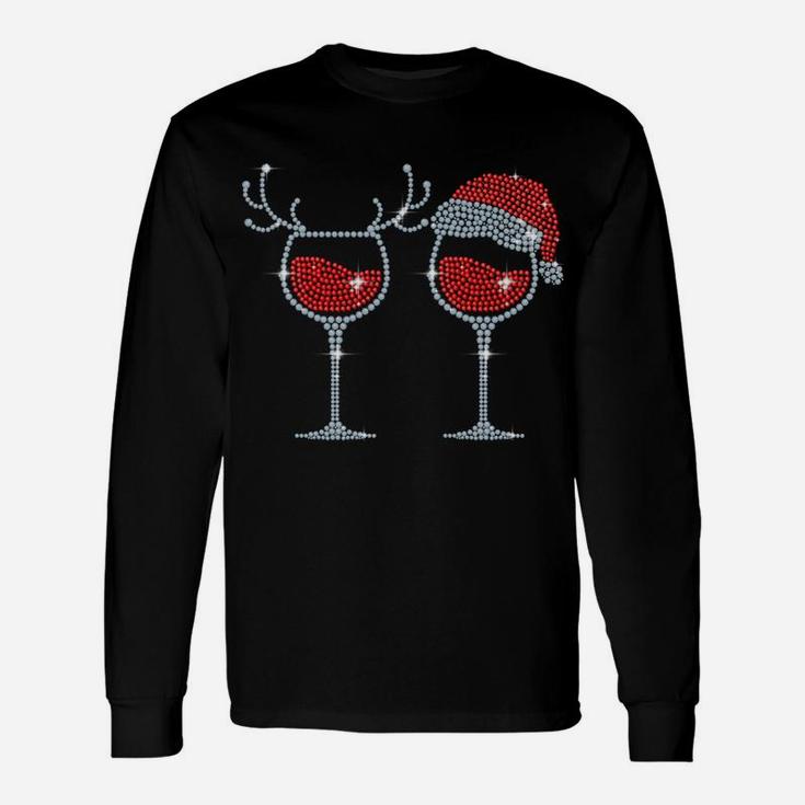 Wine Glass Santa Hat Reindeer Funny Drinking Team Christmas Unisex Long Sleeve