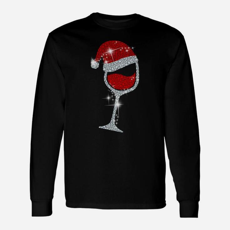 Wine Glasses Santa Hat Christmas Tee Funny Wine Lover Gift Unisex Long Sleeve