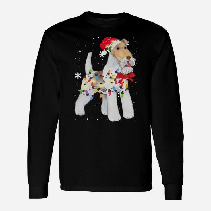 Wire Hair Fox Terrier Dog Christmas Light Xmas Mom Dad Gifts Sweatshirt Unisex Long Sleeve