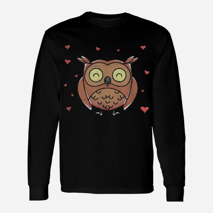 Wise Bird Hearts Valentines Day Animal Love Owl Long Sleeve T-Shirt
