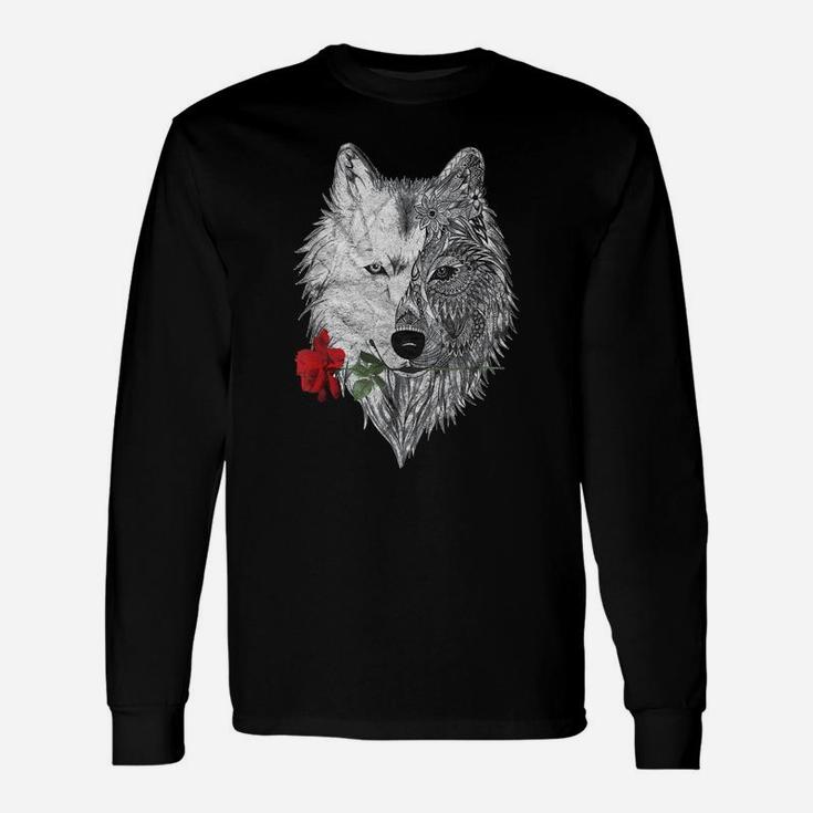 Wolf Mandala Rose Canis Lupus  & Design Unisex Long Sleeve