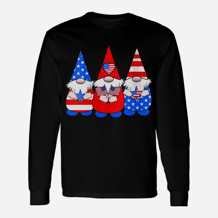 Womens 3 Patriotic Gnomes American Flag Red White Blue Usa Unisex Long Sleeve