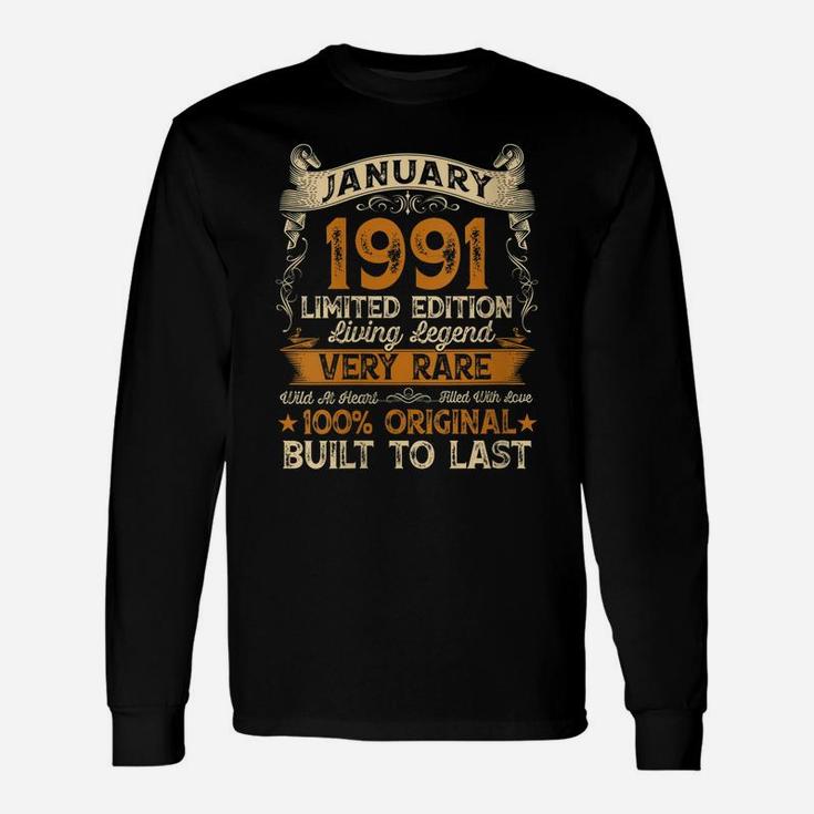 Womens 30Th Birthday Gift 30 Years Old Retro Vintage January 1991 Unisex Long Sleeve
