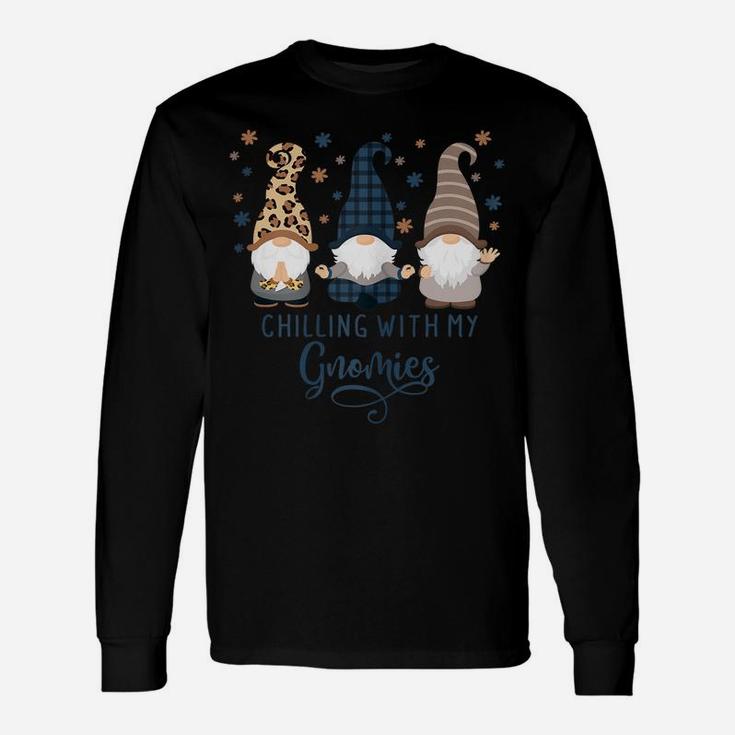 Womens Chilling With My Gnomies Blue Brown Autumn Gnomes Gardening Unisex Long Sleeve