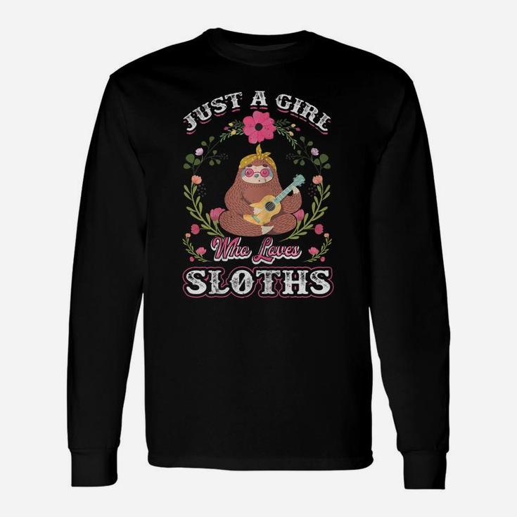 Womens Cute Colorful Pink Flower Sloths Lover Unisex Long Sleeve