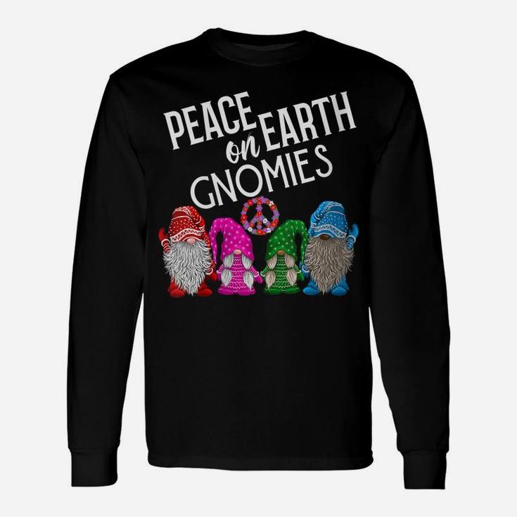 Womens Gnome Christmas Shirt Peace On Earth Gnomies Peace Sign Gift Unisex Long Sleeve