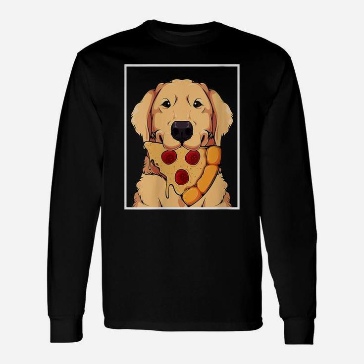 Womens Golden Retriever Dog Eating Pizza Labrador Mom Dad Fast Food Unisex Long Sleeve