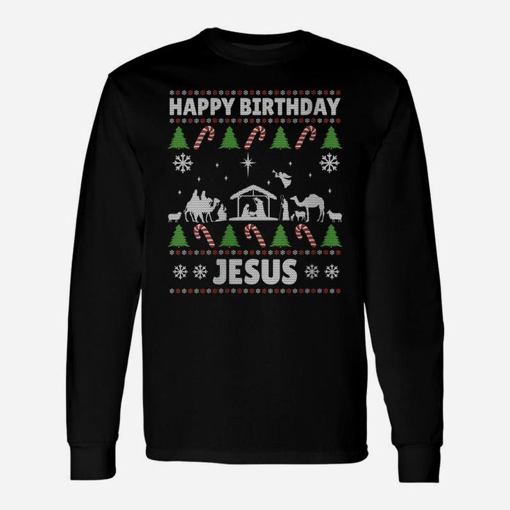 Womens Happy Birthday Jesus Xmas Holiday Christmas Ugly Sweater Unisex Long Sleeve