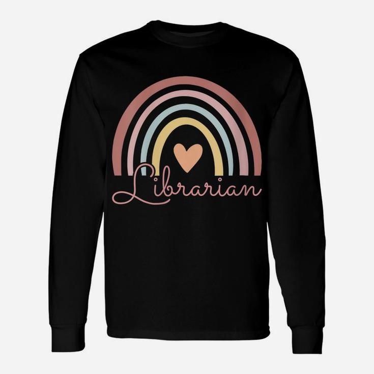Womens Librarian Cute Boho Rainbow Funny Back To School Librarian Unisex Long Sleeve
