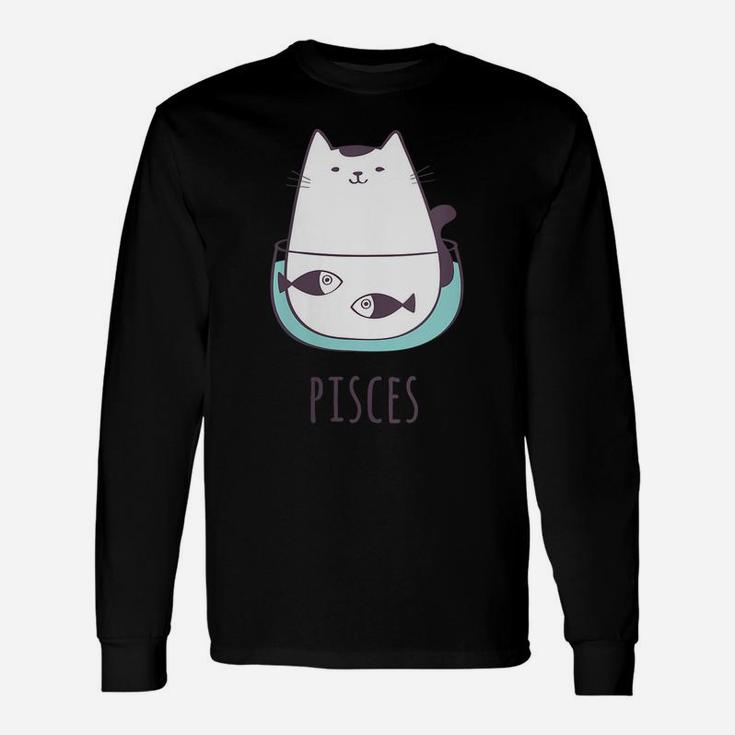 Womens Pisces Star Sign Feline Design Cute, Funny Kitty Zodiac Cat Unisex Long Sleeve