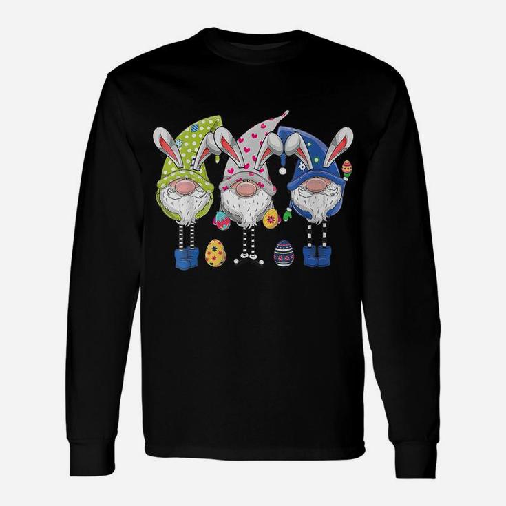 Womens Three Gnomes Bunny Holding Easter Egg Hunting Happy Easter Unisex Long Sleeve