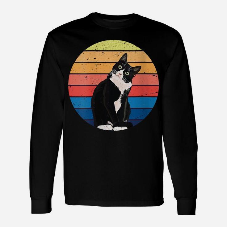 Womens Tuxedo Cat Gift Retro Colors For Animal Lovers Unisex Long Sleeve