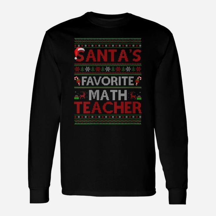 Womens Ugly Xmas Lighting Santa's Favorite Math Teacher Christmas Unisex Long Sleeve