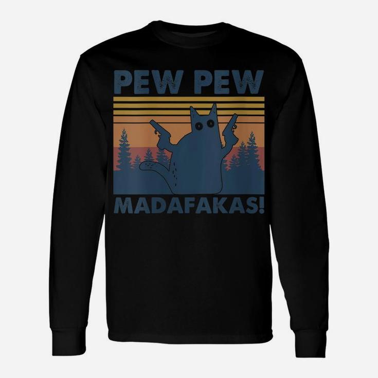 Womens Vintage Cats Pew Pew Madafakas Funny Crazy Cat Lovers Unisex Long Sleeve