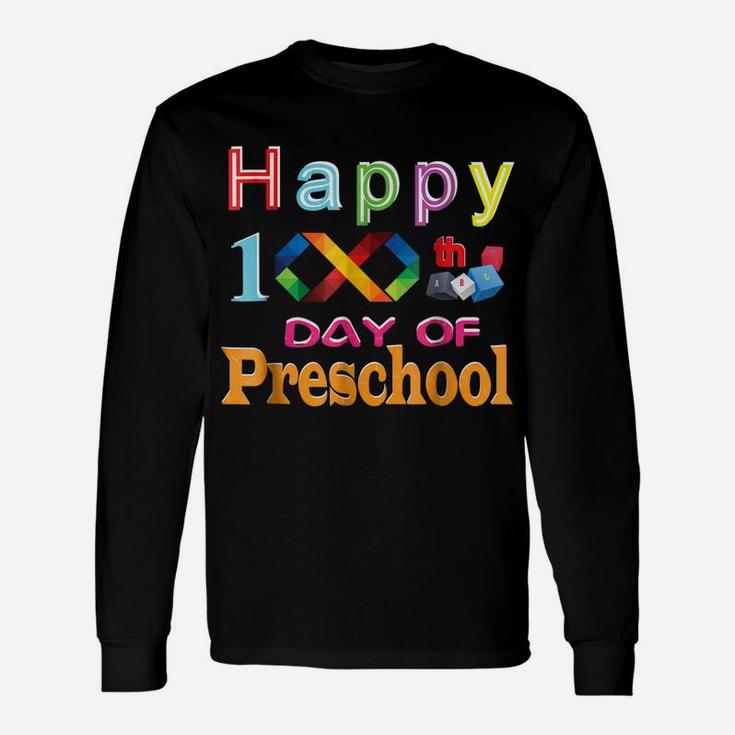 Words Happy 100Th Day Of Preschool Teacher Student Shirt Unisex Long Sleeve