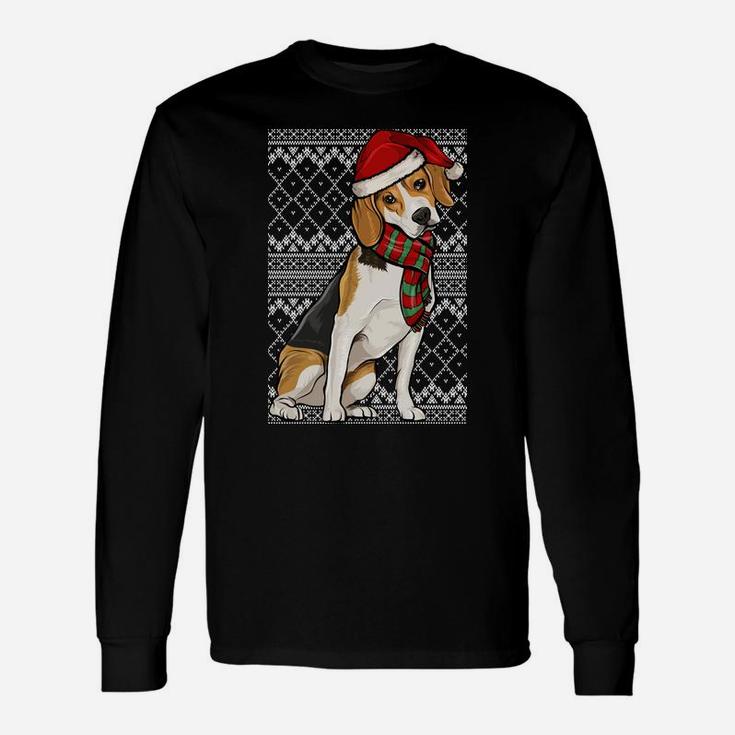 Xmas Beagle Santa Claus Hat Ugly Christmas Sweatshirt Unisex Long Sleeve