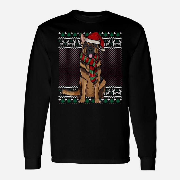 Xmas German Shepherd Dog Santa Hat Ugly Christmas Sweatshirt Unisex Long Sleeve