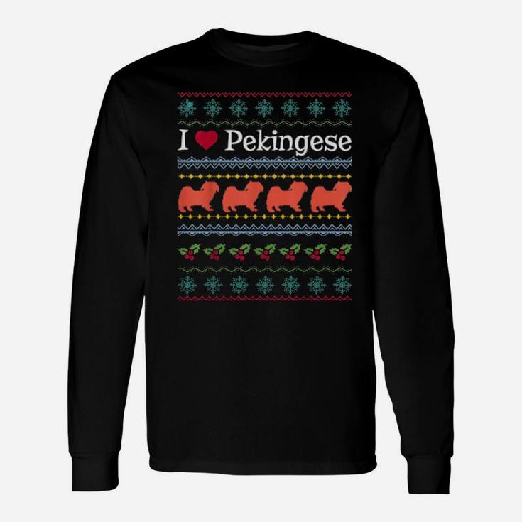 Xmas Pekingese Ugly Dogs Mom Dad Long Sleeve T-Shirt