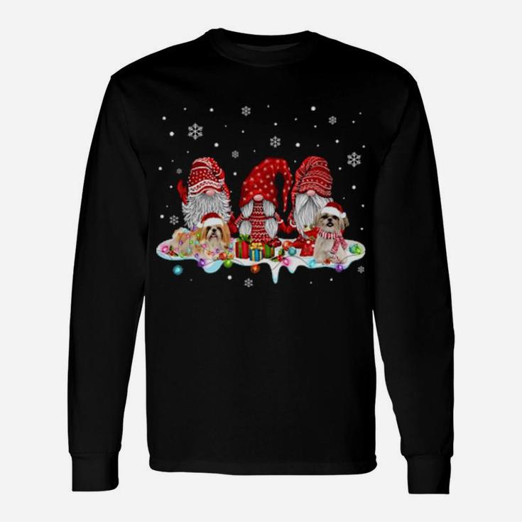 Xmas Santa Shih Tzu Gnomes Long Sleeve T-Shirt