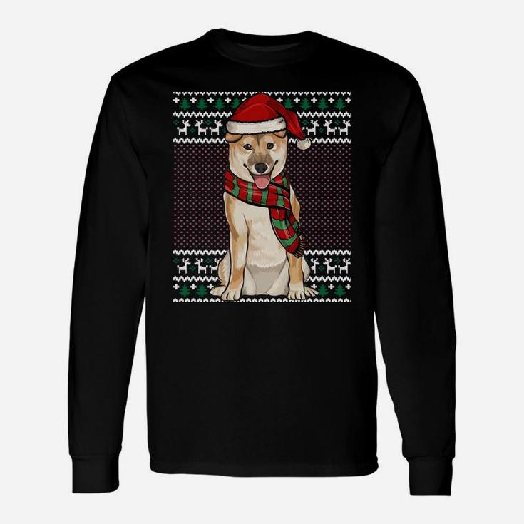 Xmas Shiba Inu Dog Santa Hat Ugly Christmas Sweatshirt Unisex Long Sleeve