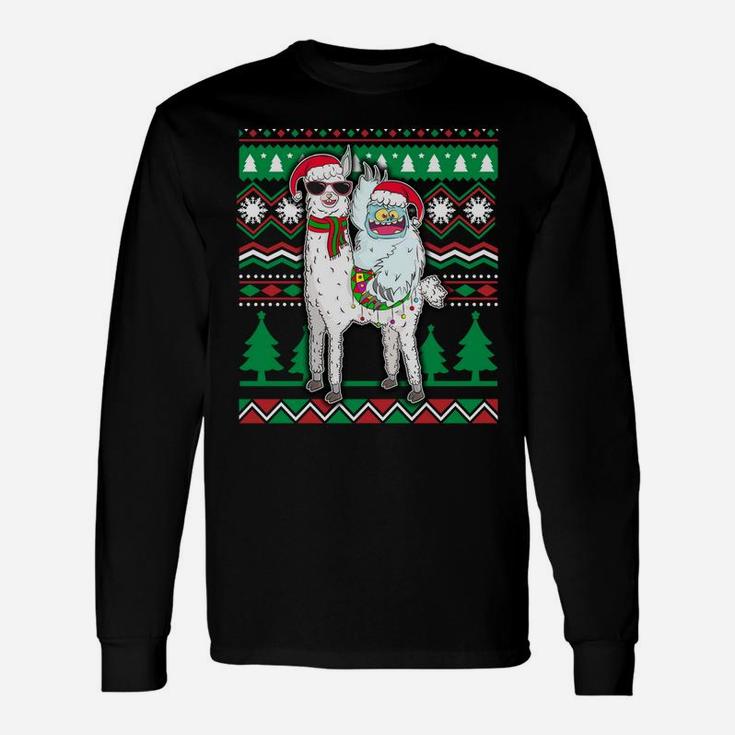 Yeti & Llama With Santa Hat Ugly Christmas Sweater Xmas Gift Sweatshirt Unisex Long Sleeve