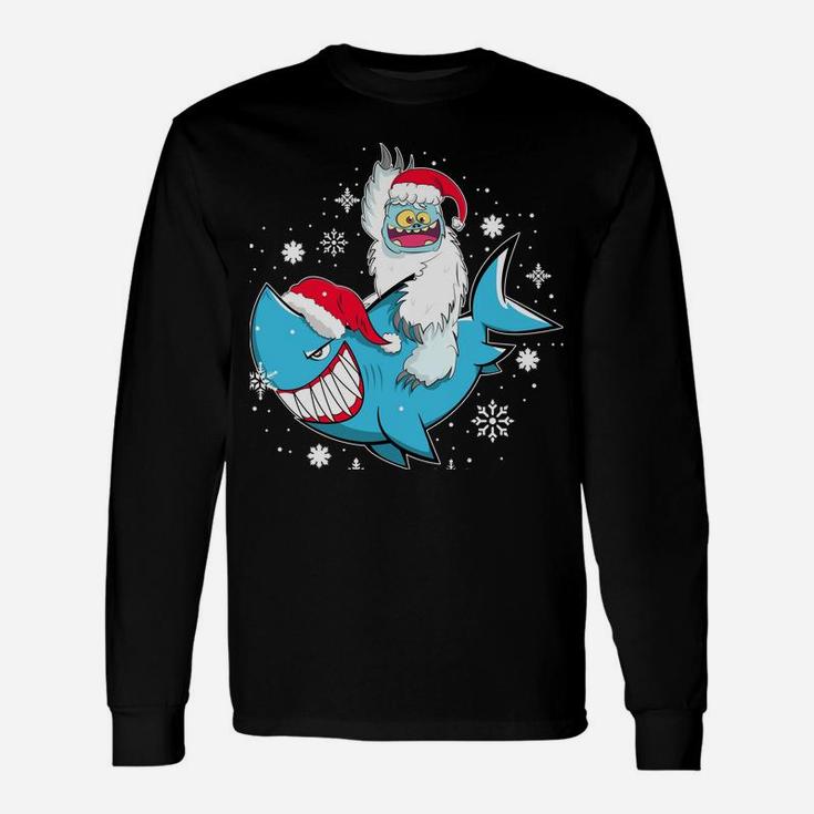 Yeti To Party Shark Santa Hat Christmas Pajama Xmas Gift Sweatshirt Unisex Long Sleeve