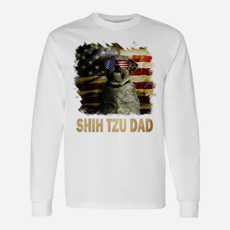 Best Shih Tzu Dad Ever American Flag 4Th Of July Dog Lover Unisex Long Sleeve