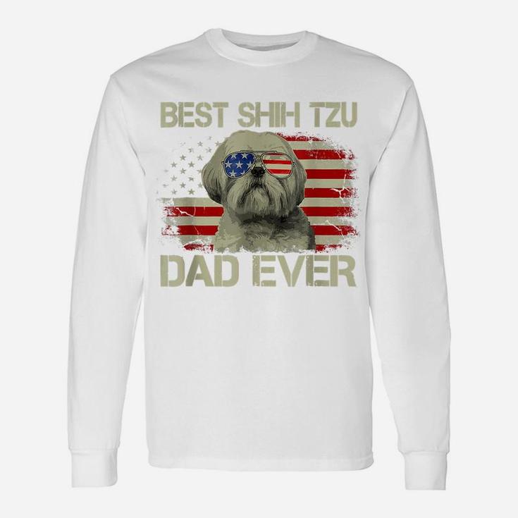Best Shih Tzu Dad Ever Tshirt Dog Lover American Flag Gift Unisex Long Sleeve