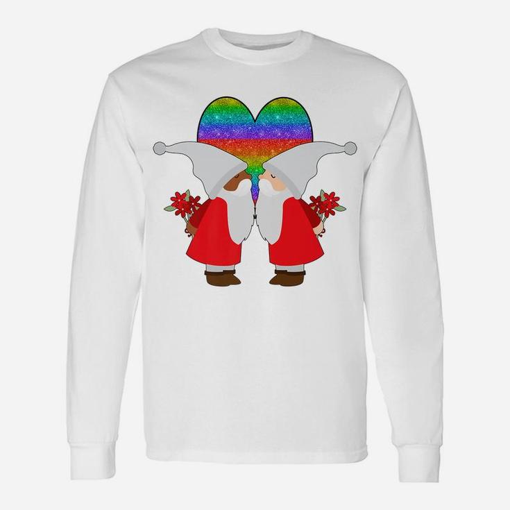 Bi-Racial Couple Gay Pride Gnome Valentines Day Rainbow Unisex Long Sleeve
