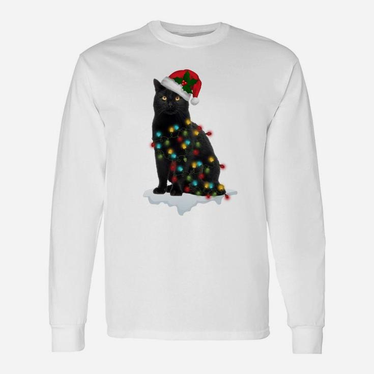 Black Cat Christmas Tree Deco Lights Funny Xmas Cat Gift Sweatshirt Unisex Long Sleeve