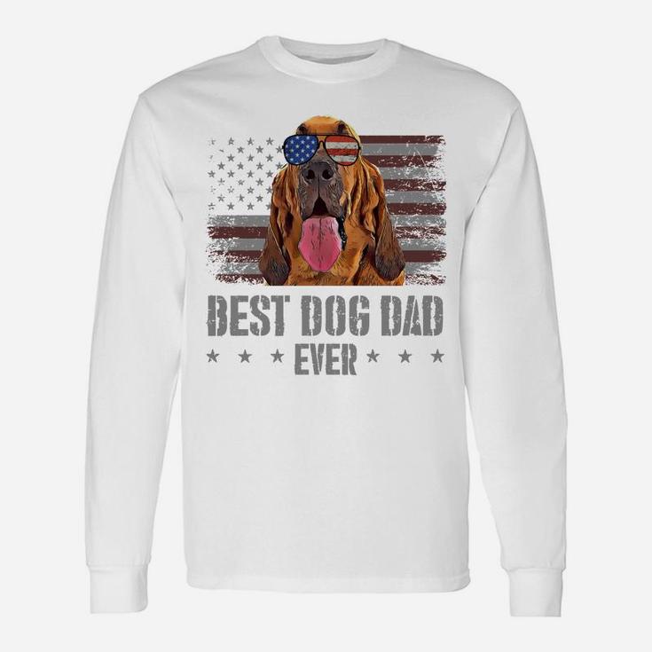 Bloodhound Best Dog Dad Ever Retro Usa American Flag Unisex Long Sleeve