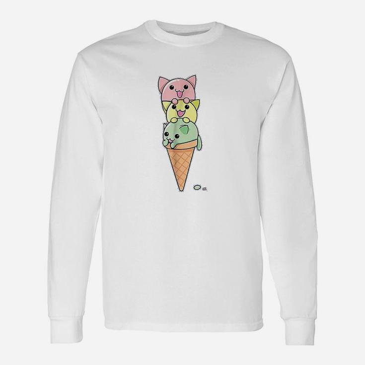 Cat Ice Cream Cone Funny Kawaii Kitten Unisex Long Sleeve