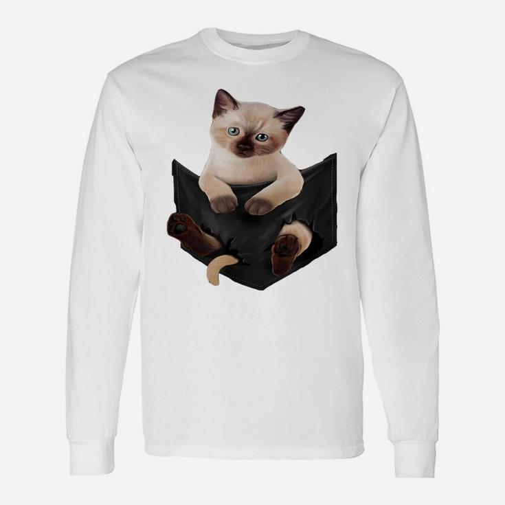 Cat Lovers Gifts Siamese In Pocket Funny Kitten Face Unisex Long Sleeve