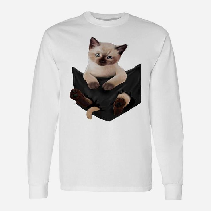 Cat Lovers Gifts Siamese In Pocket Funny Kitten Face Unisex Long Sleeve