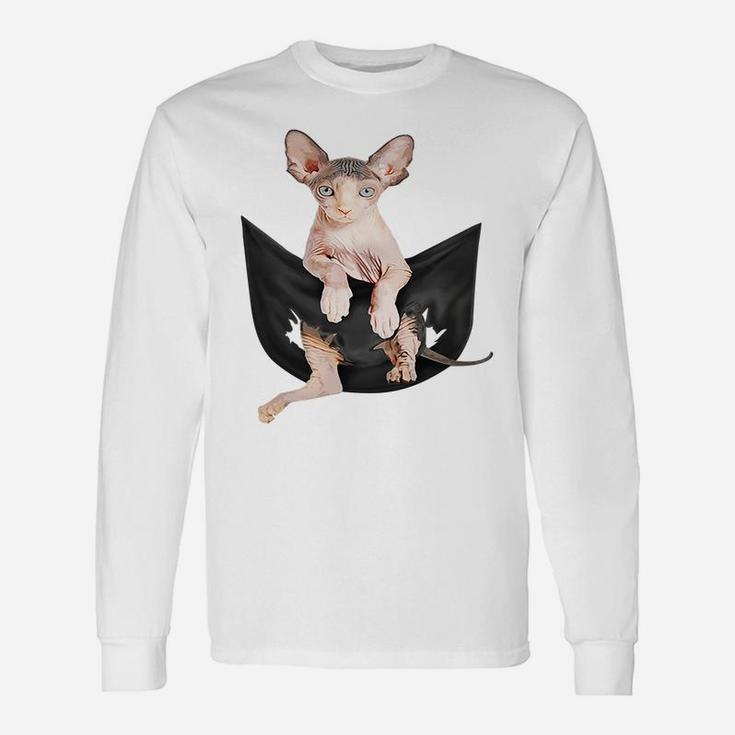 Cat Lovers Gifts Sphynx In Pocket Funny Kitten Face Sweatshirt Unisex Long Sleeve