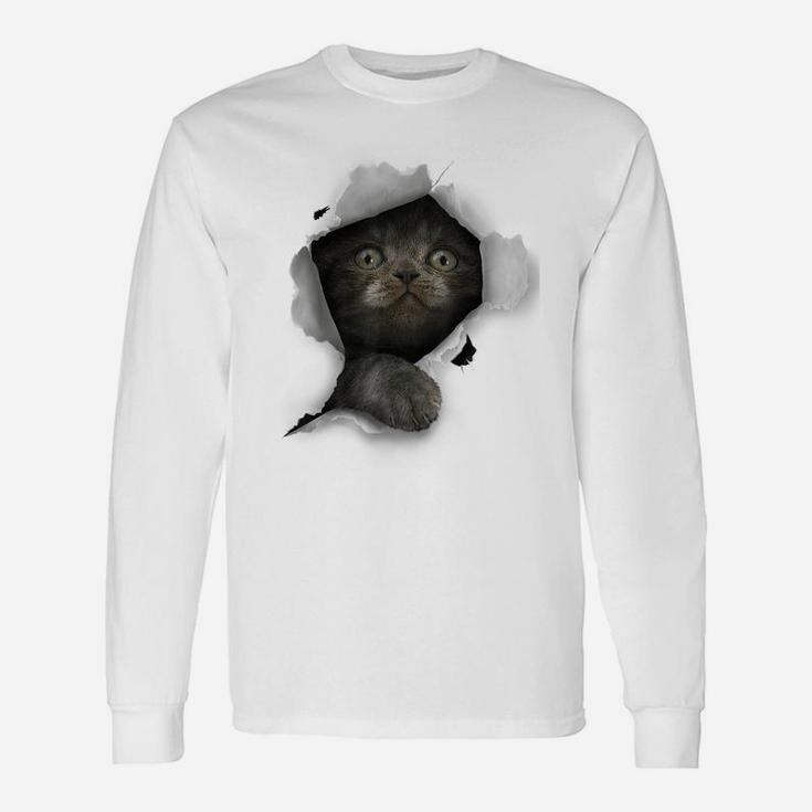 Cat Shirt, Gray Cat Tshirt, Cat Torn Cloth Shirt, Kitten Unisex Long Sleeve