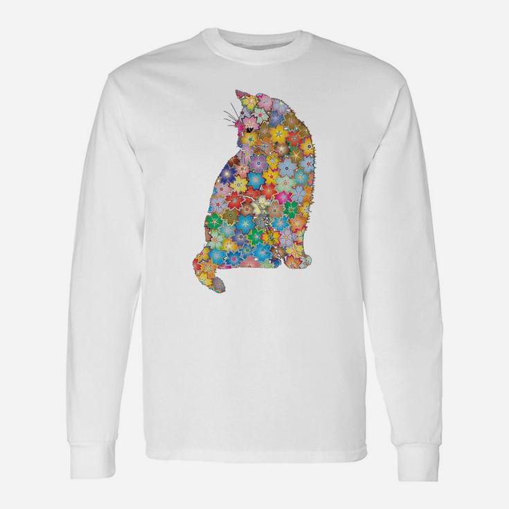 Cat With Flowers Gift For Cat Lovers Sweatshirt Unisex Long Sleeve