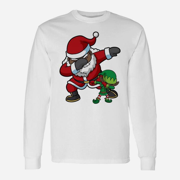 Christmas African American Dabbing Santa Claus Elf Dab Gift Unisex Long Sleeve