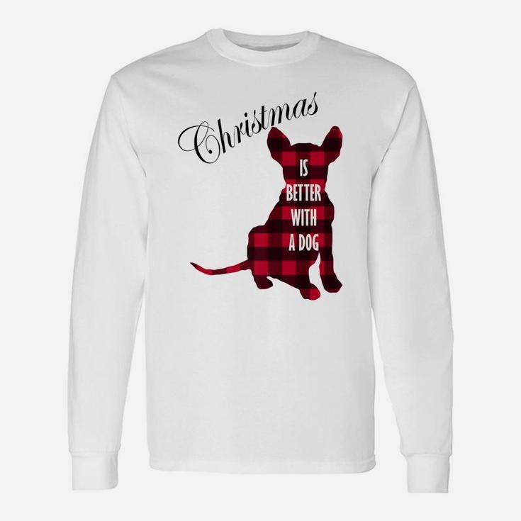 Christmas Is Better With A Dog | Buffalo Plaid Puppy Unisex Long Sleeve