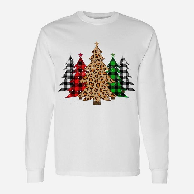 Christmas Trees With Buffalo Plaid & Leopard Print Xmas Unisex Long Sleeve
