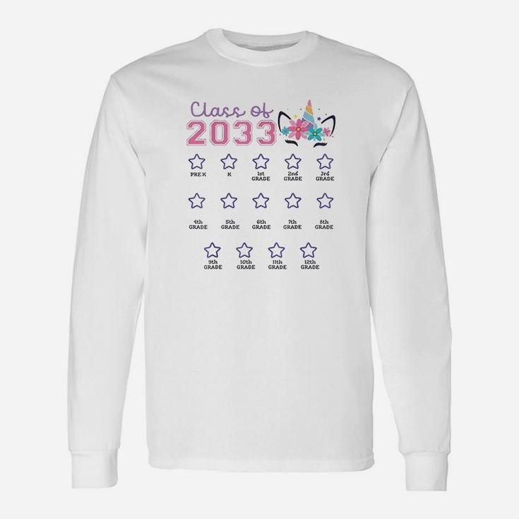 Class Of 2033 Grow With Me First Day Of School Unicorn Unisex Long Sleeve
