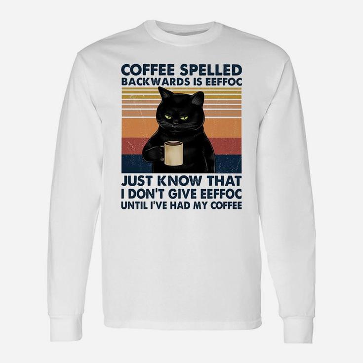 Coffee Spelled Backwards Is Eeffoc Cat Drinking Vintage Sweatshirt Unisex Long Sleeve