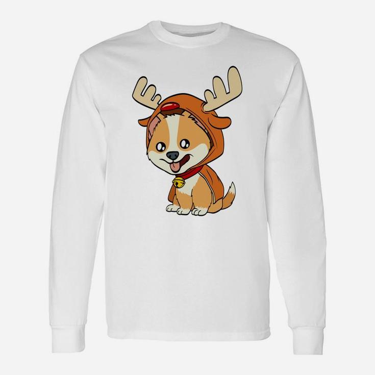 Corgi Puppy Dog Dressed As Reindeer Dogs Xmas Sweatshirt Unisex Long Sleeve