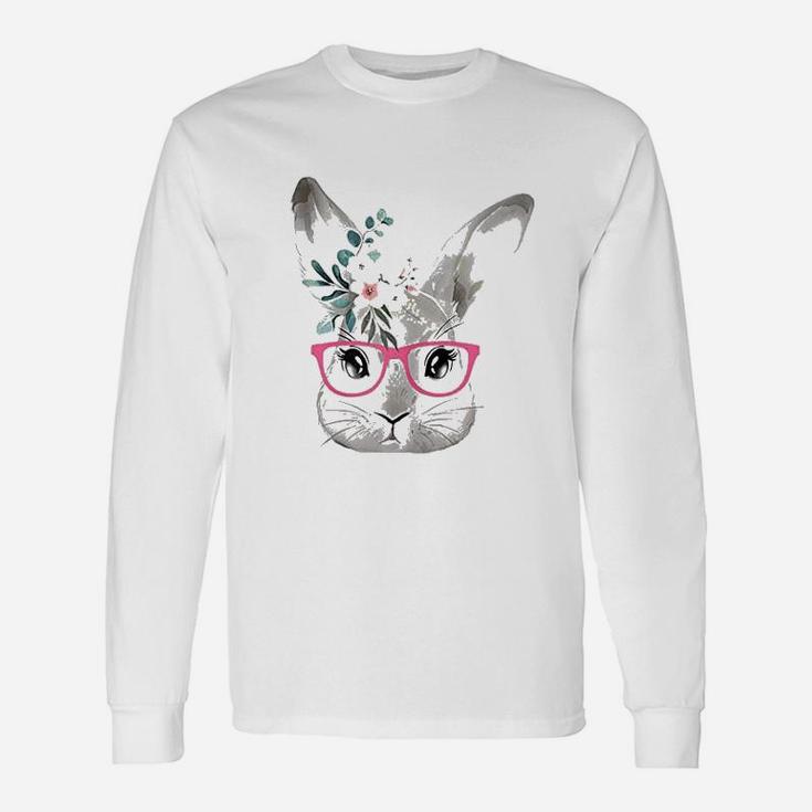 Cute Bunny Face With Pink Glasses Unisex Long Sleeve