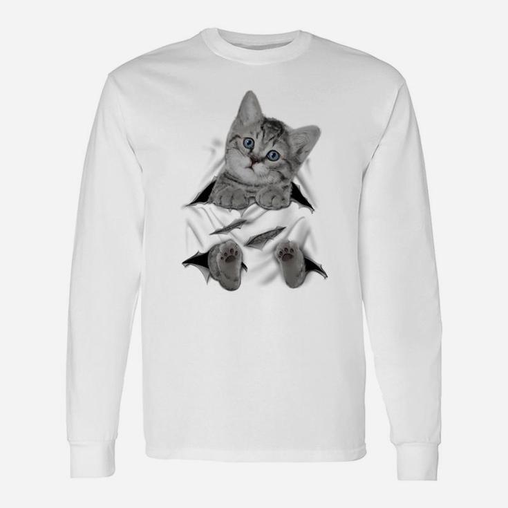 Cute Cat Peeking Out Hanging Funny Gift For Kitty Lovers Unisex Long Sleeve