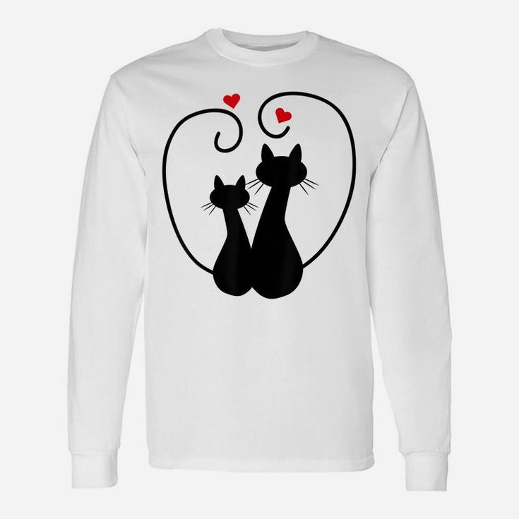 Cute Cats In Love With Red Hearts For Cat Lovers Gift Unisex Long Sleeve