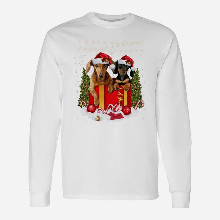 Cute Dachshund In Gift Box Lights Christmas Xmas Doxie Dog Sweatshirt Unisex Long Sleeve